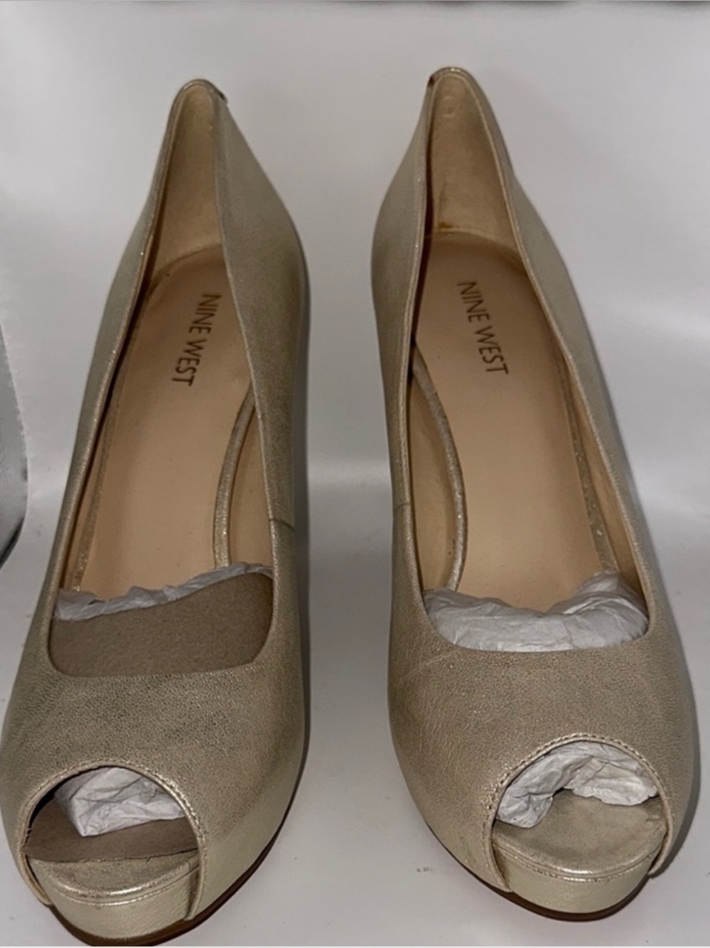 Nine West Gold Peep Toe Heels